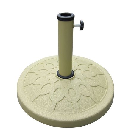 SEASONAL TRENDS 69329 Umbrella Base, 17-1/2 in Dia, 17-1/2 in L, 13 in H, Resin/Steel/Plastic, Sandstone 69329